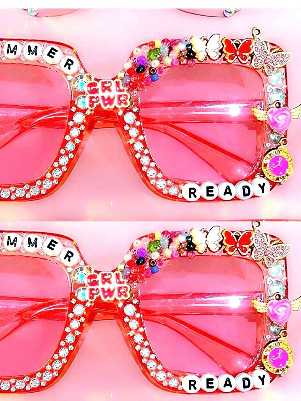 Bejeweled Pink Statement Sunglasses - 'Summer Ready” Lettering